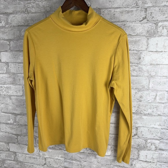 L.L Bean 100% Supima Cotton Turtleneck Yellow Mustard Gold Long Sleeve Size L - Picture 3 of 10